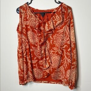 1 STATE Orange Ruffled Bib Collar Blouse
